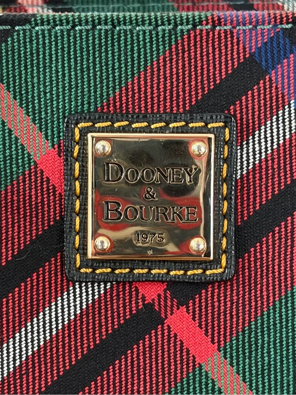Dooney & Bourke Tartan Plaid Tote Multicolor Black Leather Trim